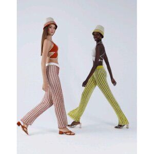 NWT My‎ Beachy Side Hand-Crochet Elastic Waist Pants Gold Flame Size S